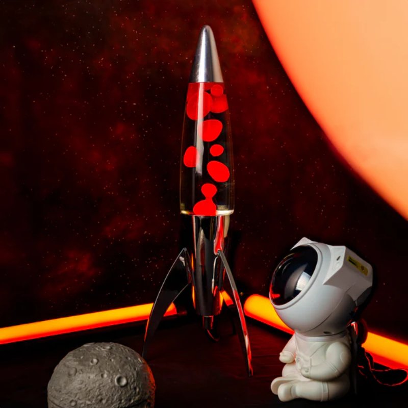 Fisura Raket Lavalamp met Rode Lava - Chrome